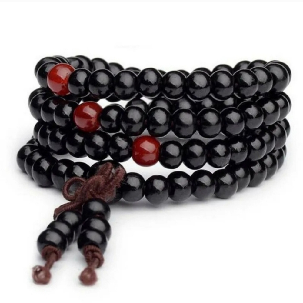 Mala Bead Sandalwood Bracelet Wood Beaded Yoga Meditation Boho Stylish Red Black